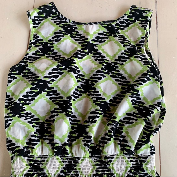 Banana Republic Diamond Print Sleeveless Sheath Dress Green Black & White Size 0 - Picture 6 of 13